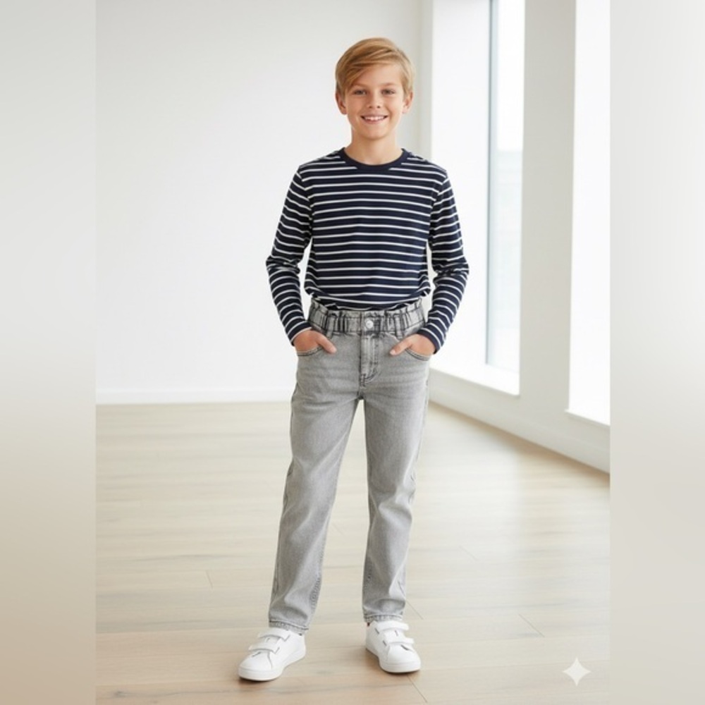 NWT H&M Kids Size 16 Relaxed Paper Bag Jeans Light Denim Gray UK 12 13 Years HM